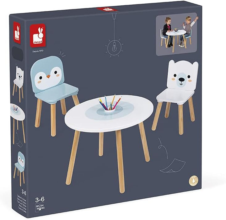 Janod J09650 Tisch und 2 Stühle, Polar