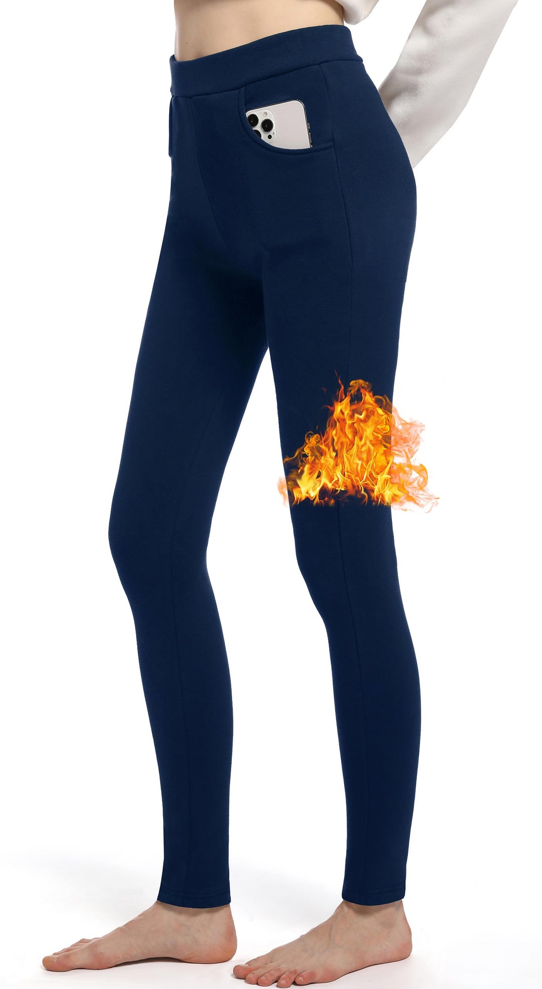 Baumwolle Thermo Leggings mit Taschen, Gefütterte High Waist Damen Winter Leggings mit Fleece, Dicke