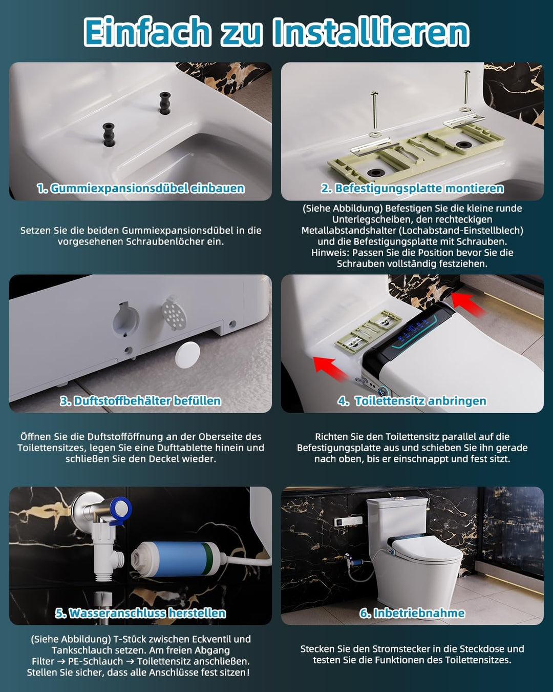 Smart Toilettensitz Bidet mit Düse, Japanische Toilette Sitz Beheizbare Klobrille, Dusch WC mit Auto