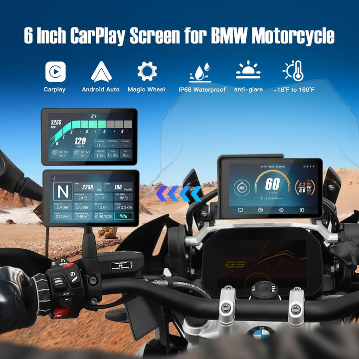CARabc DB601 Premium 6 Zoll Touchscreen Display für BMW Motorräder mit Kabellosem CarPlay &amp; Android