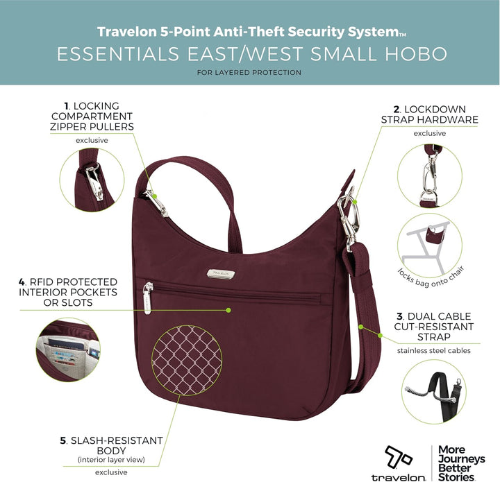 Travelon Unisex Essentials Umhängetasche Compact Crossbody Dunkles Bordeauxrot, Compact Crossbody Du