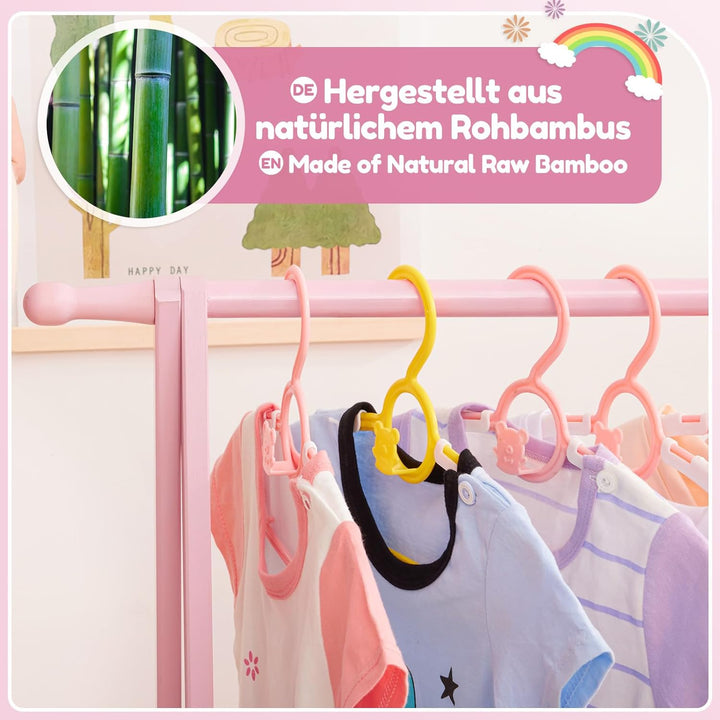 Yorbay Kinder Kleiderständer Bambus Garderobenständer mit Aufbewahrungskiste, Kindergarderobe mit Kl