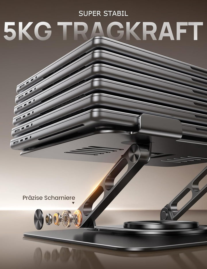 Lamicall Laptop Ständer, Verstellbarer Laptopständer - [360° Drehbar] Faltbarer Alu Notebook Ständer
