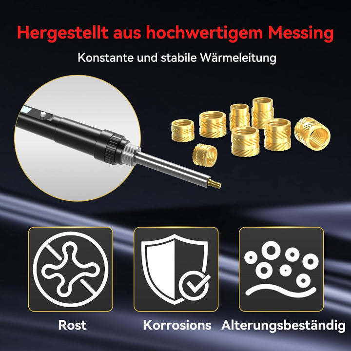 Gewindeeinsätze Lötspitzen Set 80W Temperatur Einstellbar Lötkolben mit Einschmelzhilfe, 220tlg Mess