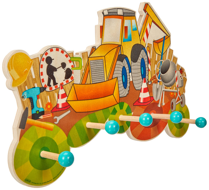 HESS SINCE 1990 - Kindergarderobe Baustelle aus Holz, 37 x 23,5 x 6,5 cm, Garderobe mit 5 Haken, aus