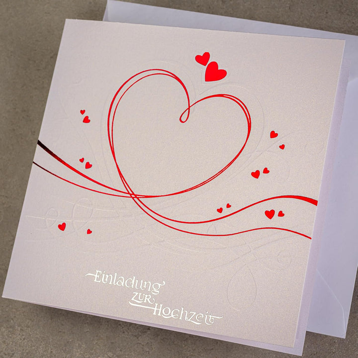 Art Nuvo HOCHZEITSEINLADUNGEN - SATZ 20 St, 135x135mm MIT BEDRUCKBAREN EINLAGEN UND UMSCHLÄGEN FÜR H