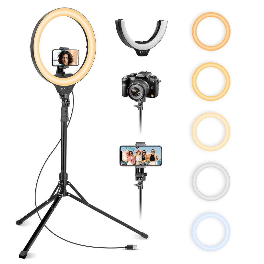 Aureday Ringlicht mit Stativ, 14 Zoll Selfie Ringlicht mit 62 Zoll Stativ Ständer Zusammenklappbar f