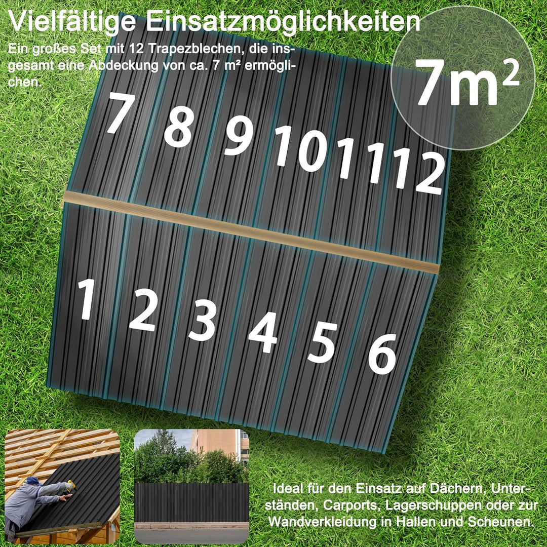 24x Trapezblech Profilblech 129,5 x 45 cm = 14 m² Schwarz – Verzinkt, Wetterfest &amp; Korrosionsbeständ