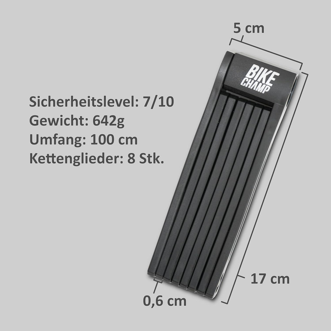 Fahrradschloss aus Stahl | sicherer Diebstahlschutz | extra leichtes Faltschloss mit 100 cm Länge in