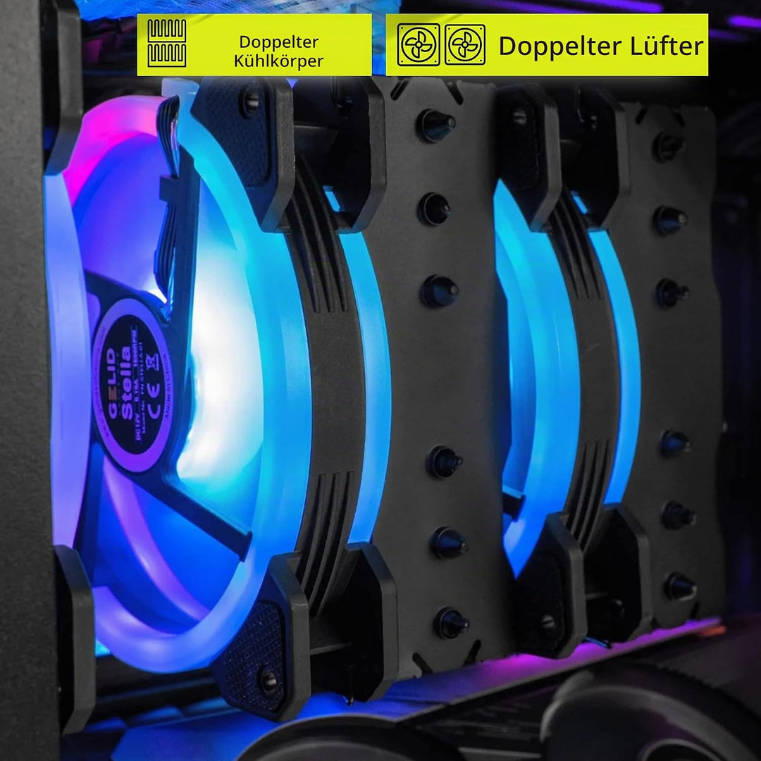 Gelid Solutions Glacier Black RGB – Twin Tower mit 6 Power Heatpipes – 2X 20mm-ARGB-PWM-Lüfter – TPD