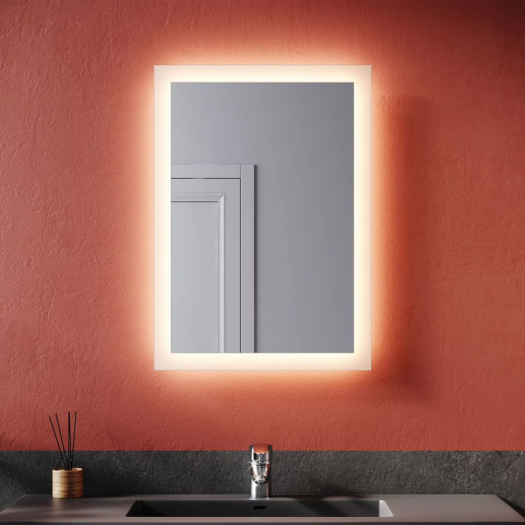 SONNI Badspiegel mit Beleuchtung 50×70 cm, Warmweiss led Spiegel, Badezimmerspiegel mit Beleuchtung,
