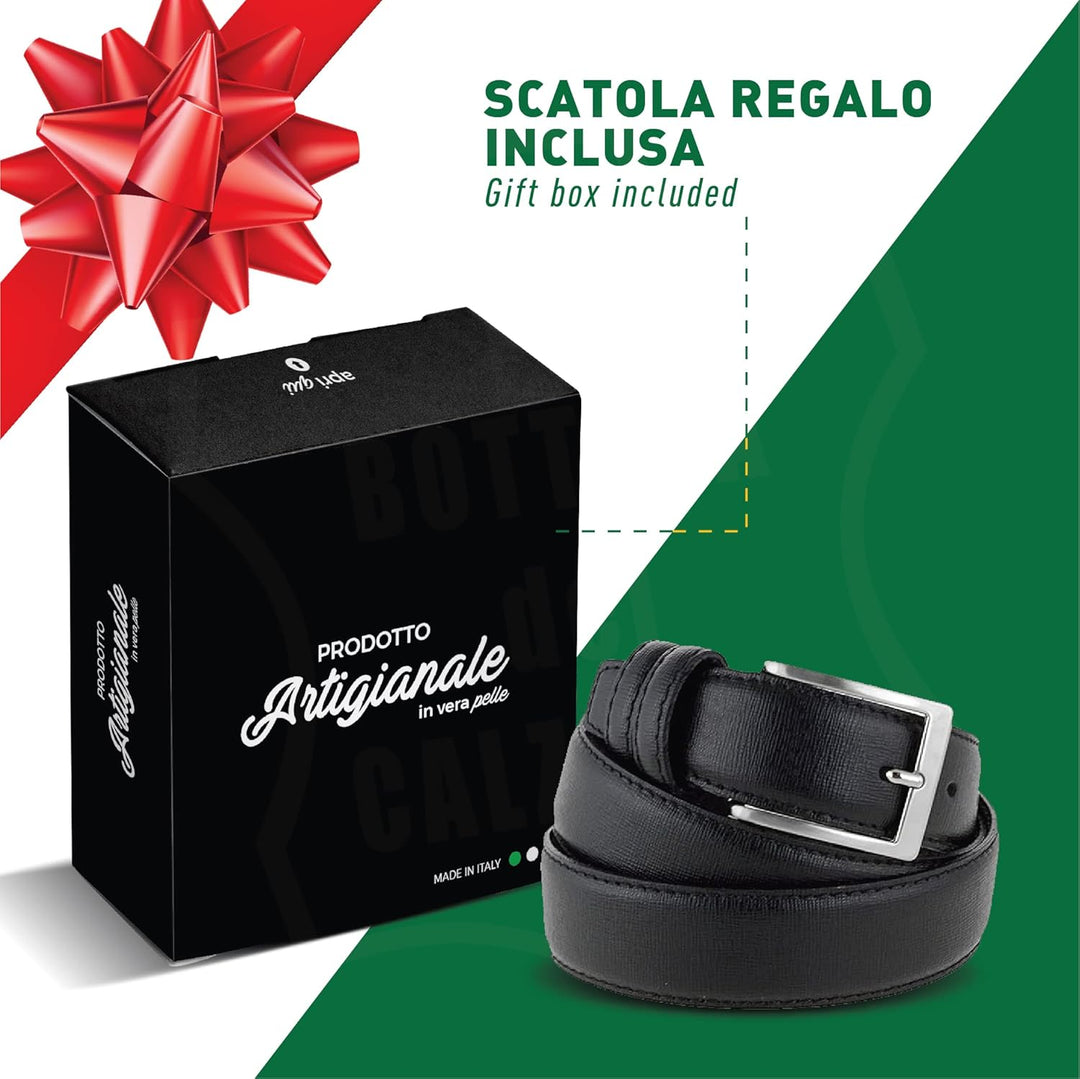 La Bottega del Calzolaio Ledergürtel 3,5 cm Saffiano schwarz für besondere Anlässe Made in Italy han