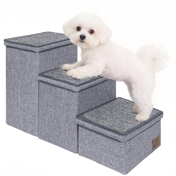 AKOZLIN Hundetreppe mit Stauraum, Haustierleiter, Haustiertreppe für kleine bis grosse Hunde 3 Stufe