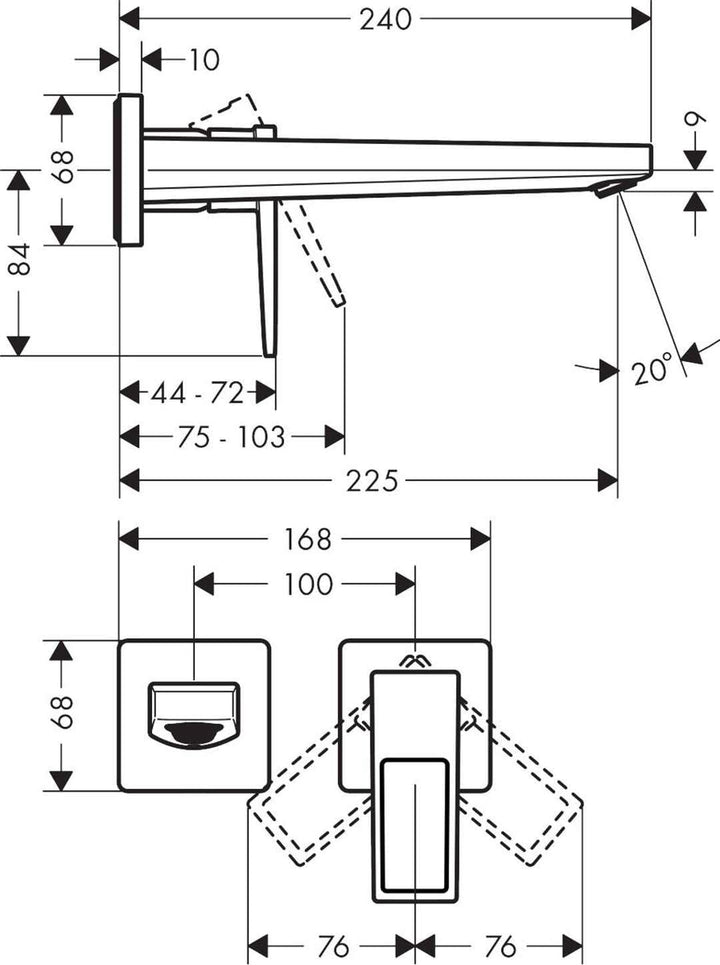 hansgrohe Wasserhahn Metropol Einhebel-Waschtischarmatur, Unterputz, Wandmontage, mit 22,5 cm Auslau