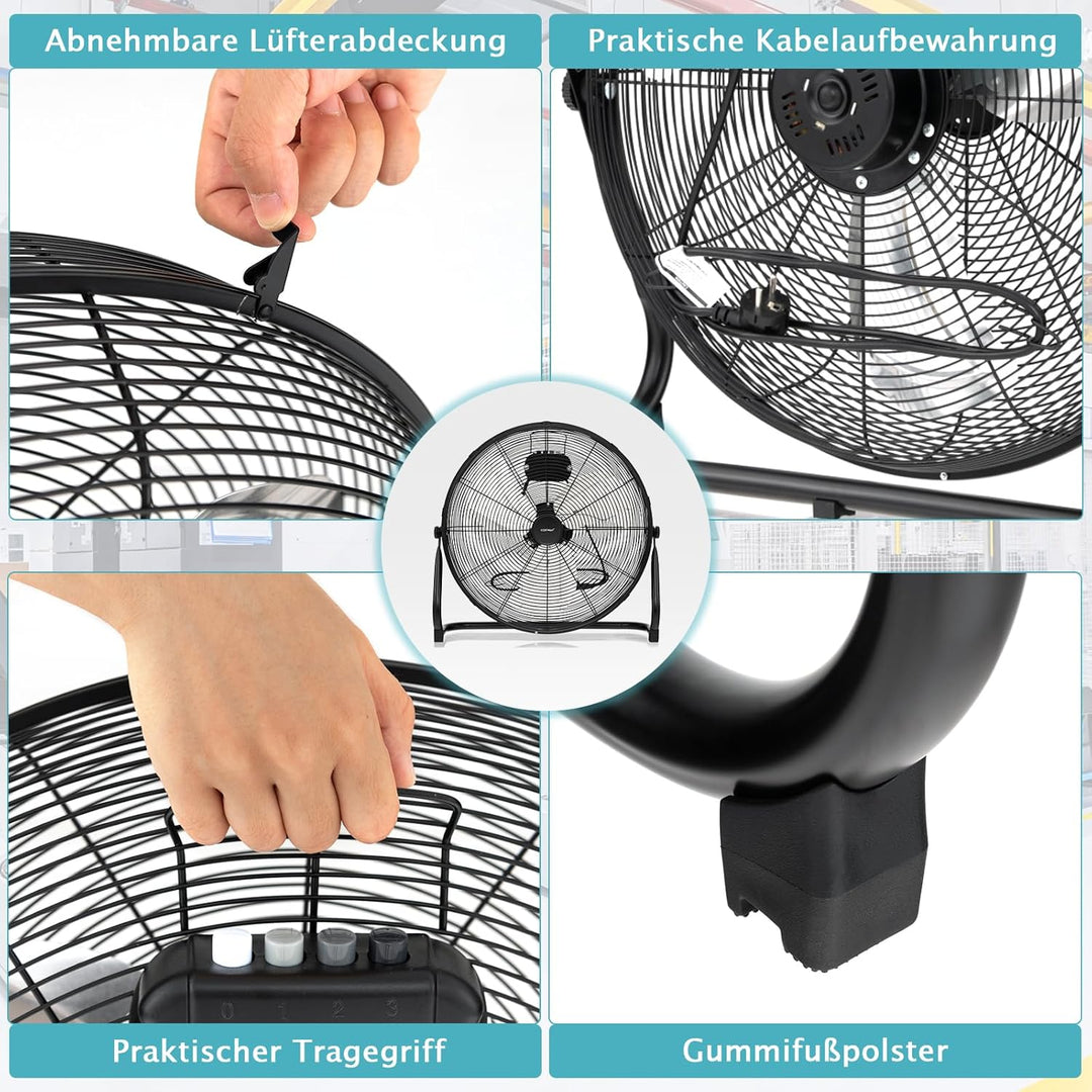 COSTWAY Bodenventilator 160W mit 3 Stufen, Trommelventilator | Windmaschine mit 3 Geschwindigkeitsst