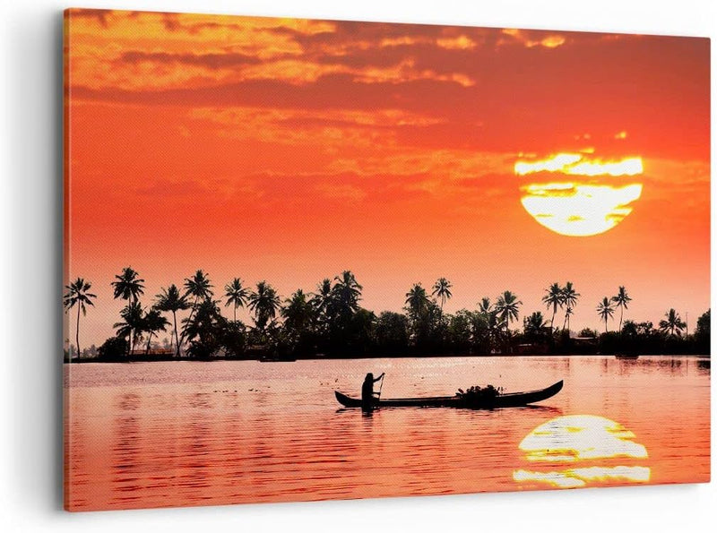 Bilder auf Leinwand 100x70cm Leinwandbild Kanal boot kultur sonnenuntergang Gross Wanddeko Bild Schl