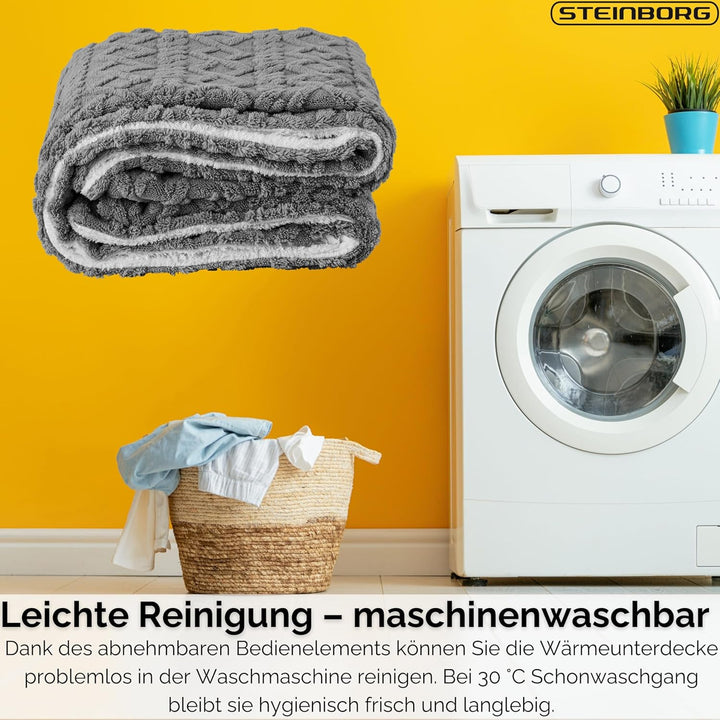 Steinborg® Heizdecke 180x130 cm mit Abschaltautomatik – Elektrische Kuscheldecke für Bett & Sofa, Wä