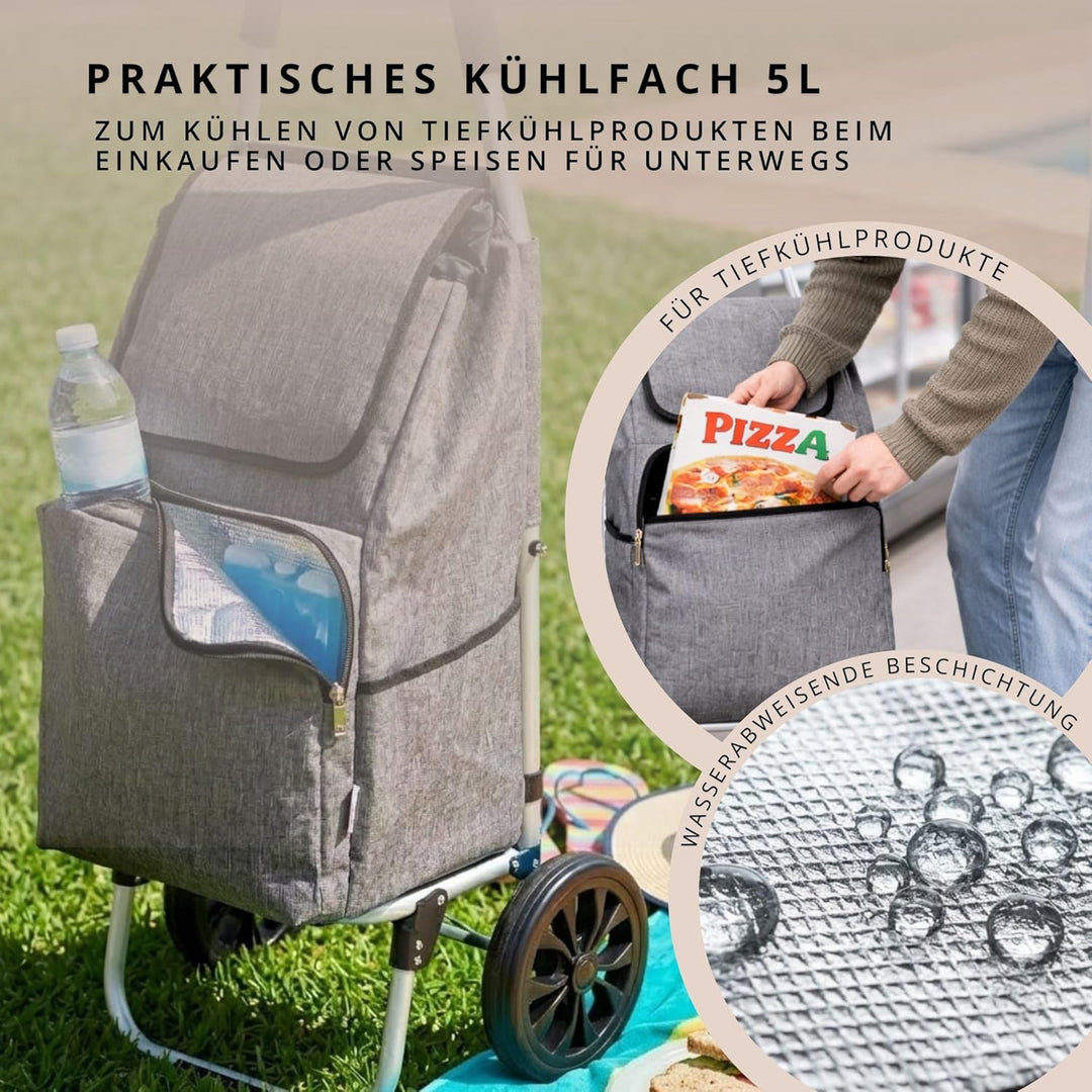 Einkaufstrolley klappbar mit Kühlfach, Einkaufshilfe Aluminium leicht, Einkaufswagen Shopper Trolley