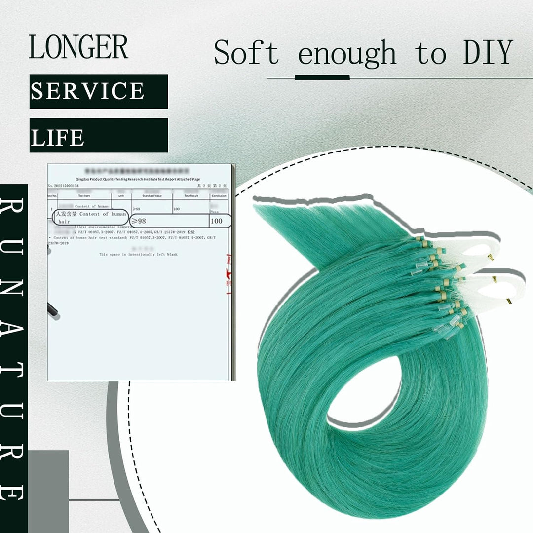 RUNATURE Microring-Extension, grün, echthaar, mit Microring, 35 cm, 25 g, 