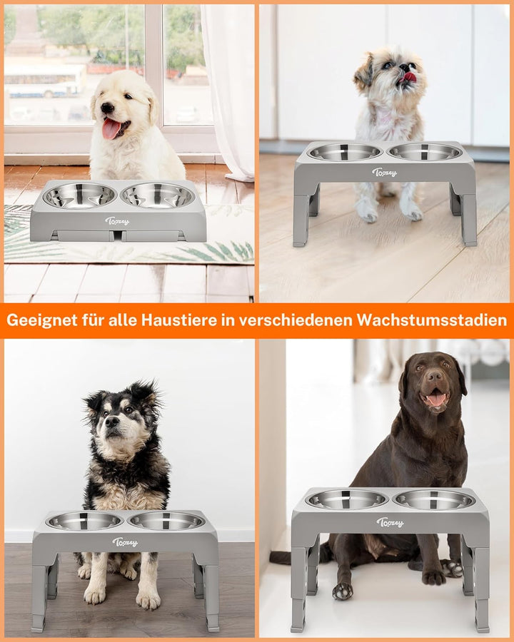 Toozey Hundenapf, Futterstation mit 2X 1200ml Edelstahlnäpfen, für mittlere & grosse Hunde，4 Höhenve