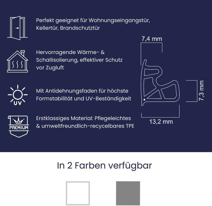 Stahlzargendichtung Grau 10m - gegen Zugluft Lärm & Staub spart Heizkosten Dichtung Dichtungshöhe 15