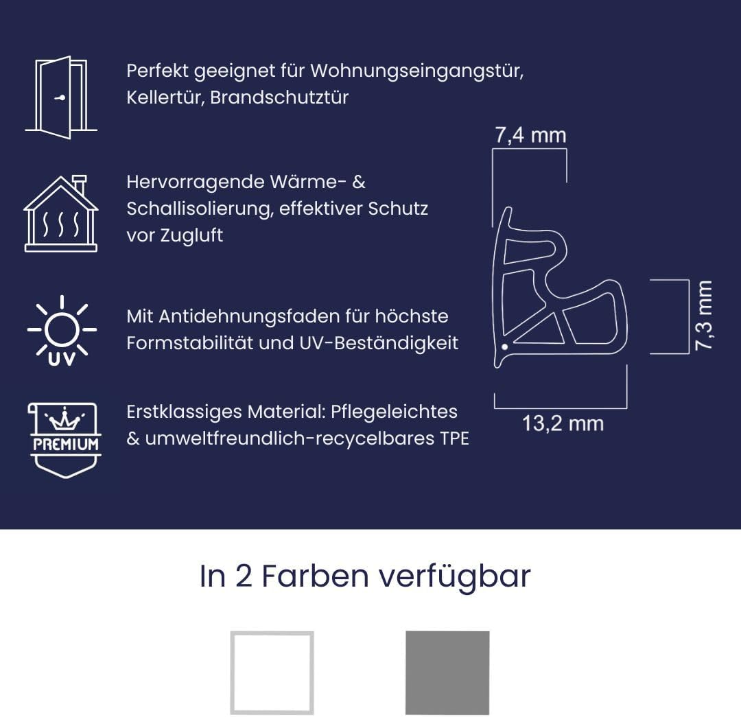 Stahlzargendichtung Weiss 10m - gegen Zugluft Lärm & Staub spart Heizkosten Dichtung Dichtungshöhe 1