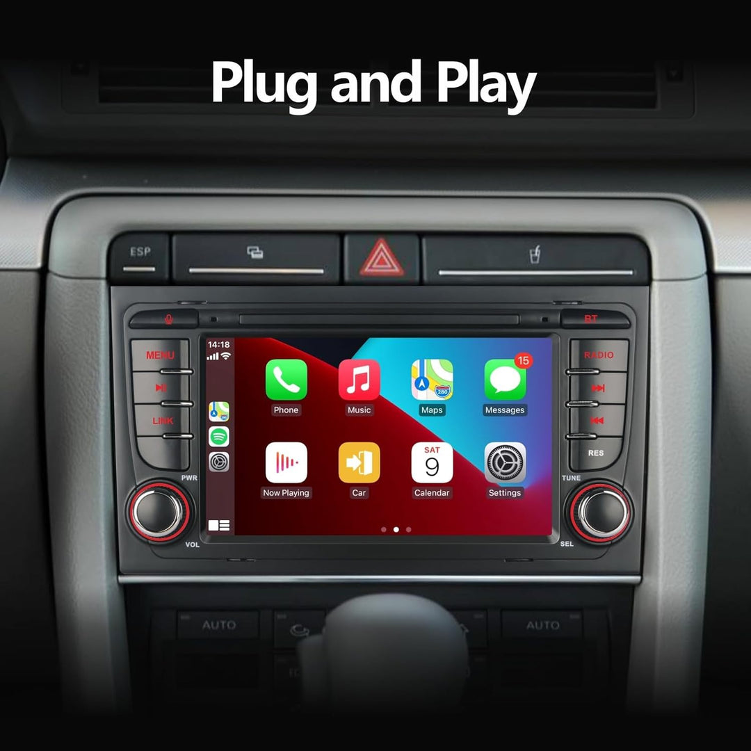 Autoradio kompatibel mit drahtlos Carplay/Android Auto für Audi A4 S4 RS4 2002-2008 SEAT EXEO mit IP