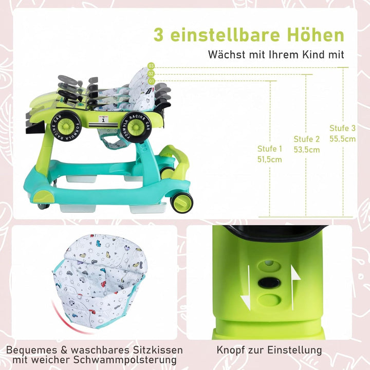 COSTWAY 4 in 1 Lauflernhilfe, Lauflernwagen klappbar mit verstellbarer Höhe & Geschwindigkeit, Baby