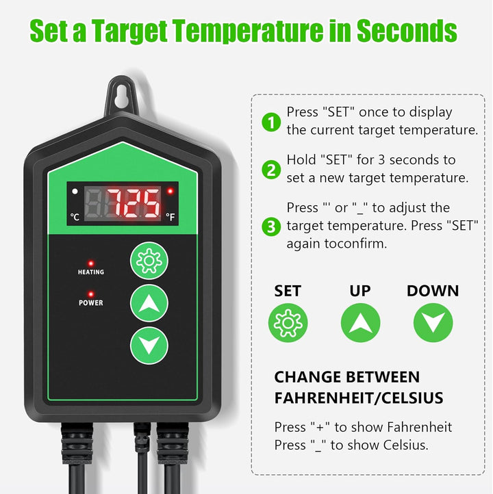 RIOGOO Digitaler Heizmattenthermostatregler für Samenkeimung, Reptilien und Brauen 68-108 ℉ thermost