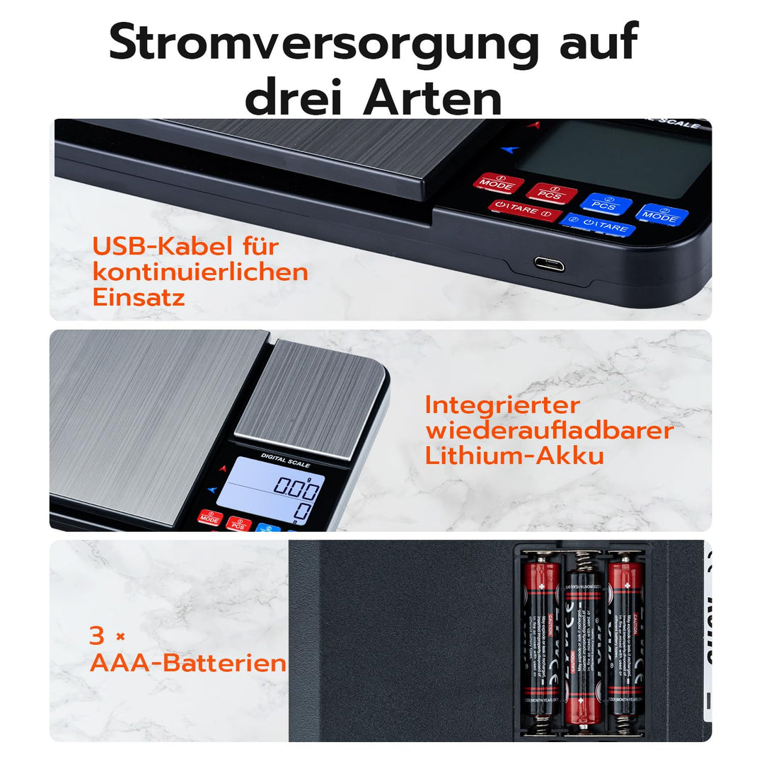 Wigearss Küchenwaage Digital mit Dual Plattform 10kg/1g und 500g/0.01g, Doppelfunktion Küchen Feinwa