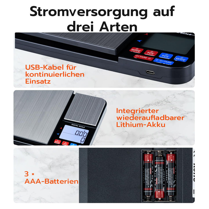 Wigearss Küchenwaage Digital mit Dual Plattform 10kg/1g und 500g/0.01g, Doppelfunktion Küchen Feinwa