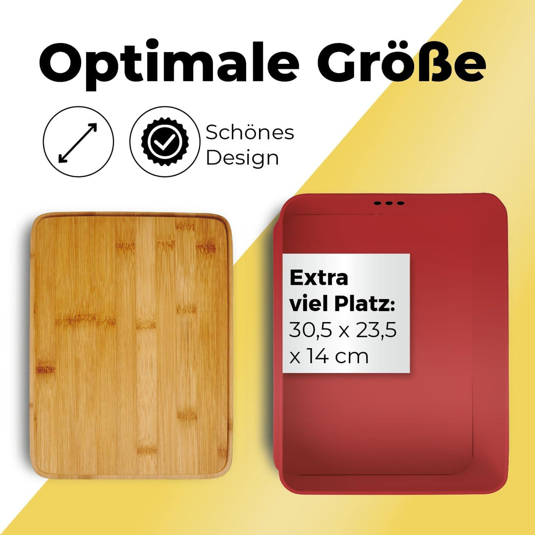 Lumaland Cuisine Brotkasten | Brotdose aus Metall mit Bambus Deckel | Brotbox rechteckig 30,5 x 23,5