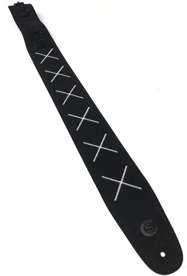 Custom Style Gitarrengurt für Bassgitarre Stickerei X Wildleder - T8SUX Schwarz, Schwarz