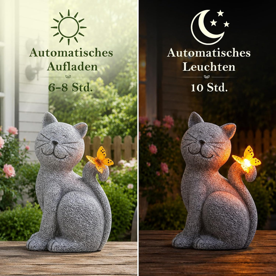 Yeomoo Katzen Figuren mit Solar Schmetterling Deko Wohnzimmer Gartendeko für draussen: Lustig katze