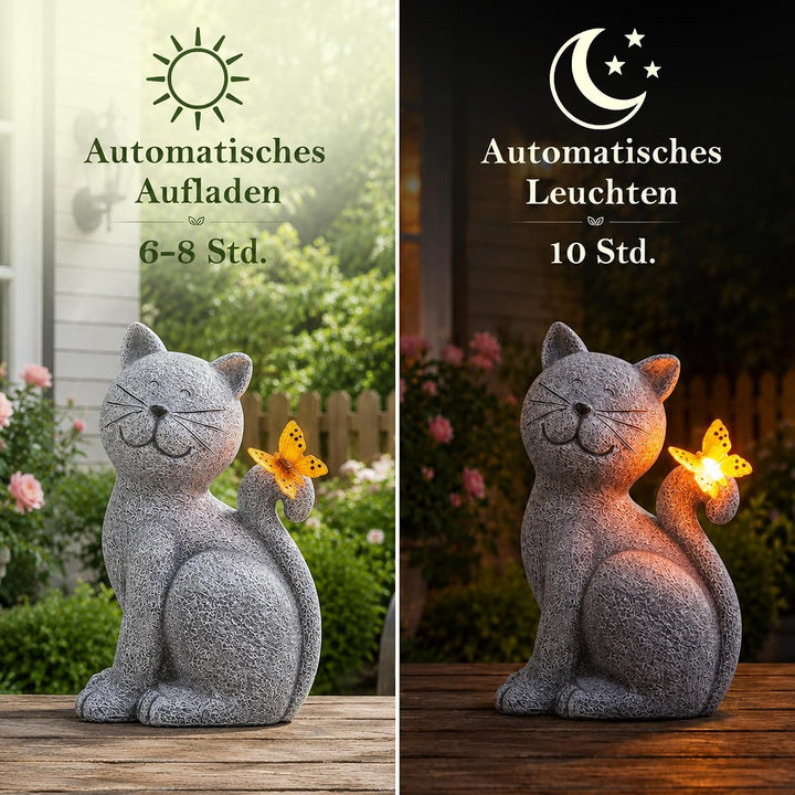 Yeomoo Katzen Figuren mit Solar Schmetterling Deko Wohnzimmer Gartendeko für draussen: Lustig katze