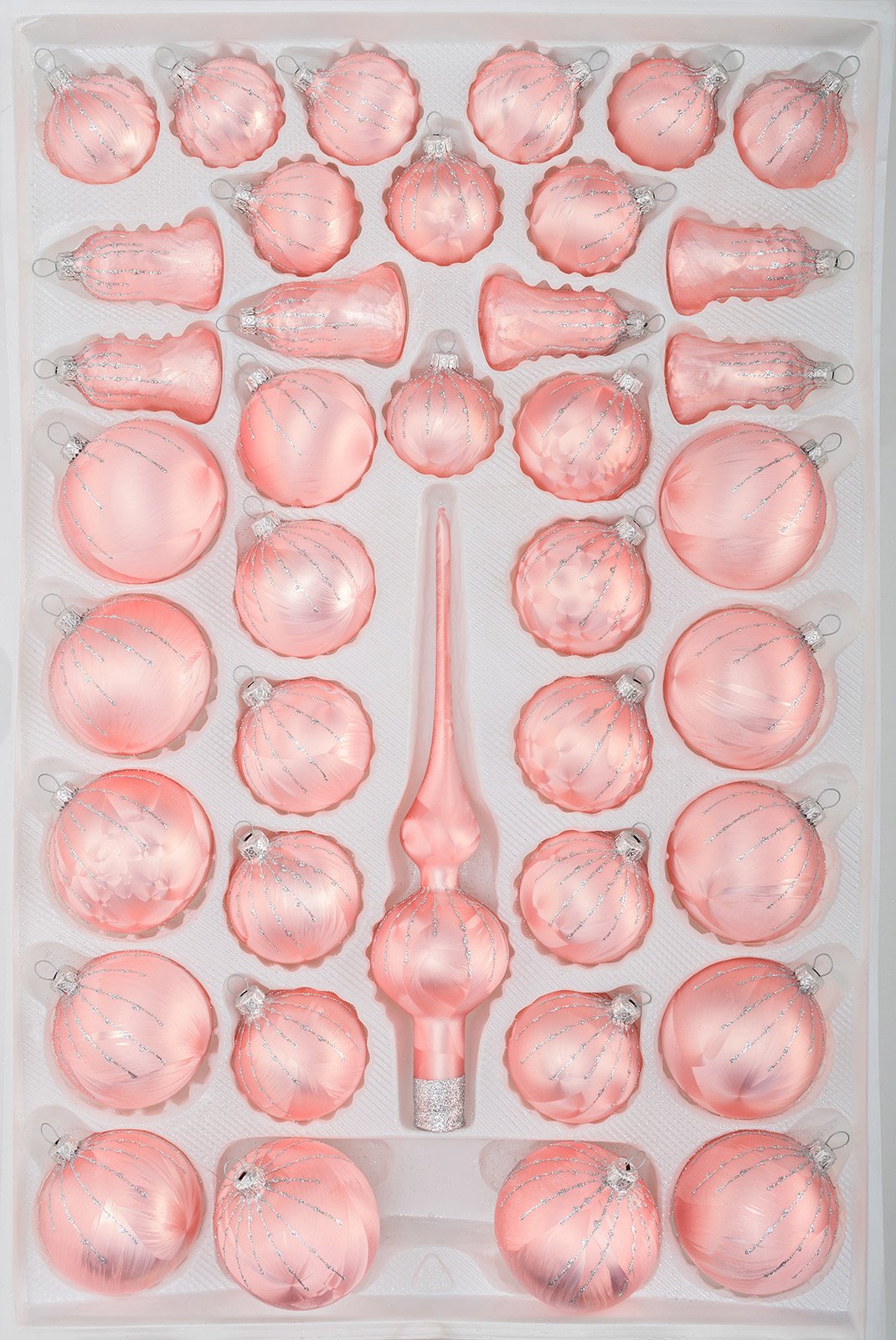 39 TLG. Glas-Weihnachtskugeln Set in Ice Rosa Silber Regen- Christbaumkugeln - Weihnachtsschmuck-Chr