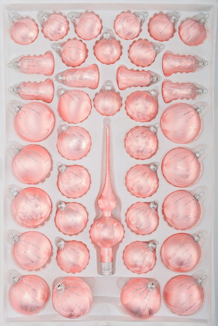 39 TLG. Glas-Weihnachtskugeln Set in Ice Rosa Silber Regen- Christbaumkugeln - Weihnachtsschmuck-Chr