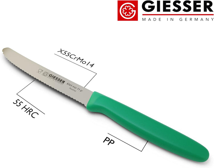 Giesser seit 1776 - Made in Germany - Tomatenmesser 6er Set grün, Klinge 11 cm, rutschfest, kleines
