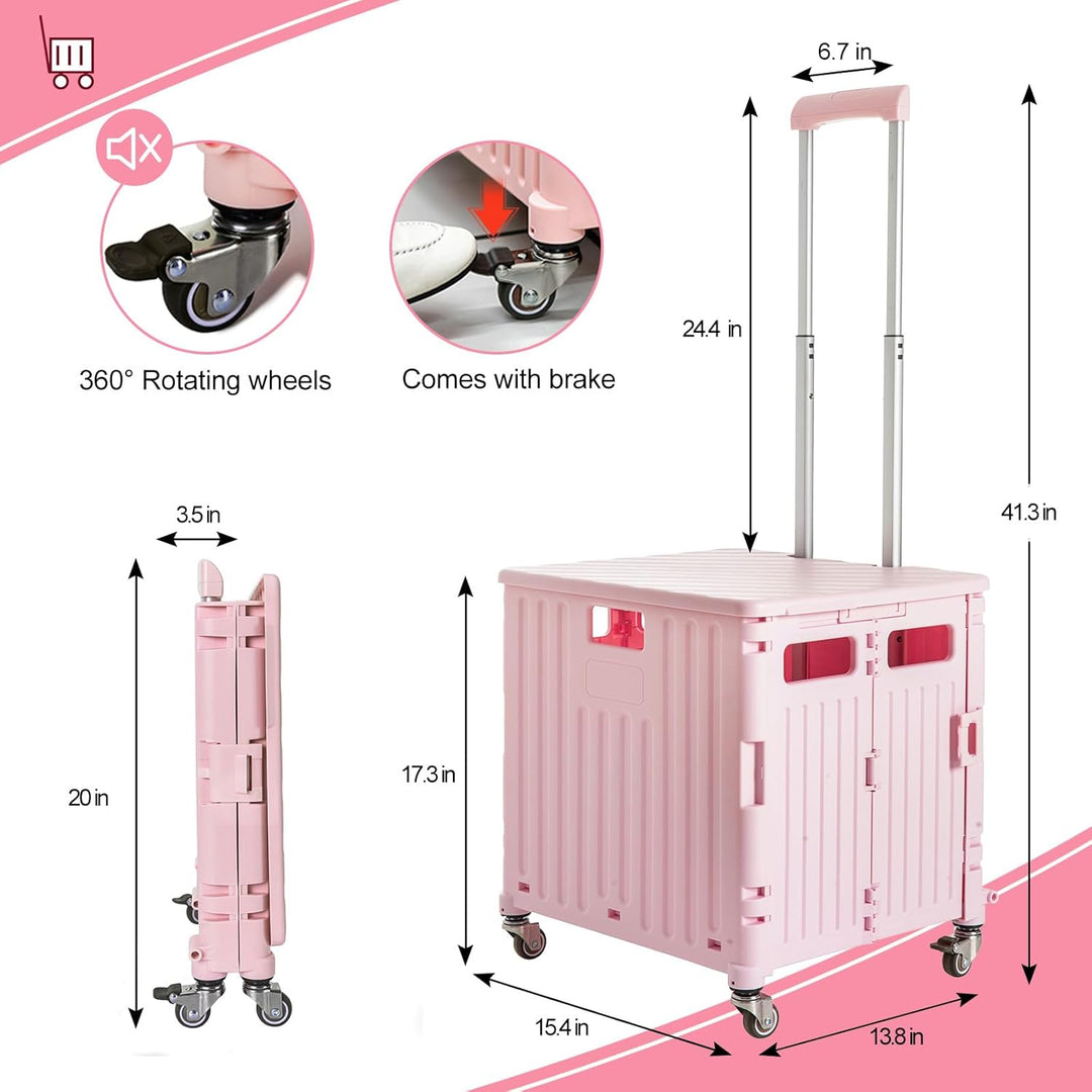 Einkaufstrolley Klappbar, Einkaufstrolley mit Deckel 65L bis 40KG, Kunststoff Einkaufswagen Klappbar
