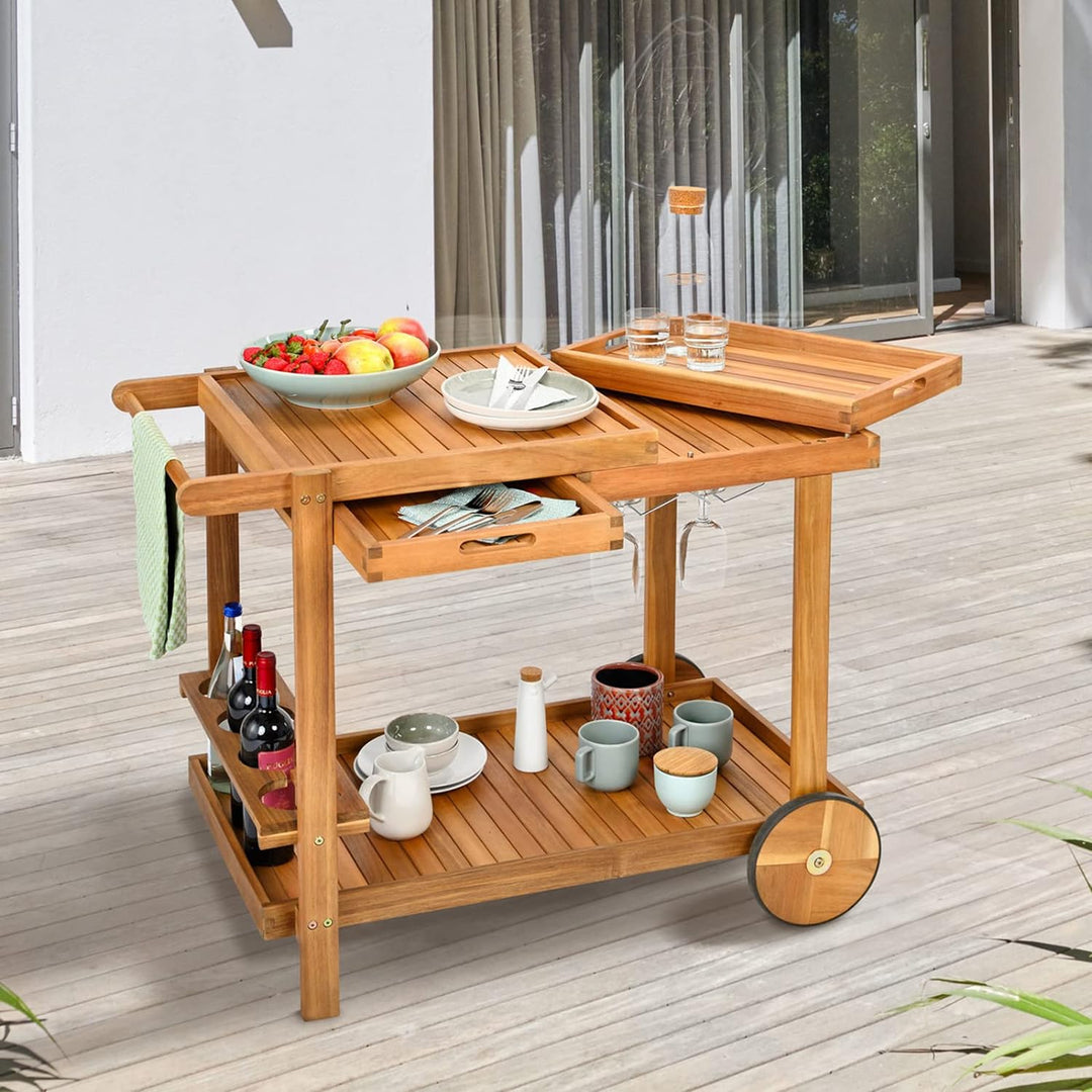 Outdoor Grill Trolley, Servierwagen für Garten, BBQ Beistelltisch, Tisch für Grill mit 2 Tabletts –