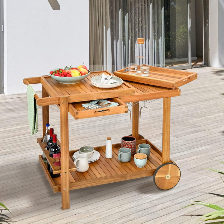 Outdoor Grill Trolley, Servierwagen für Garten, BBQ Beistelltisch, Tisch für Grill mit 2 Tabletts –