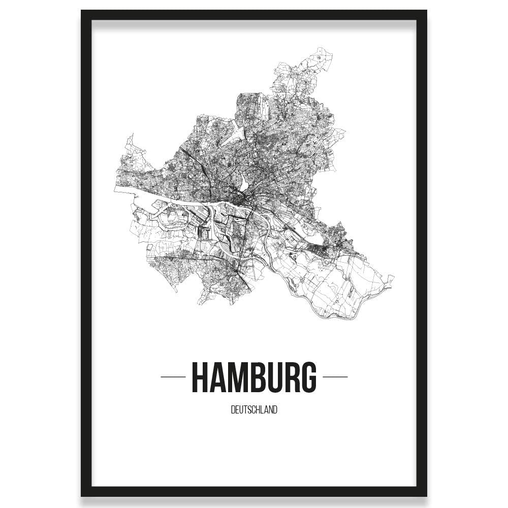 JUNIWORDS Stadtposter, Hamburg, Wähle eine Grösse, 40 x 60 cm, Poster mit Rahmen, Schrift B, Weiss 4