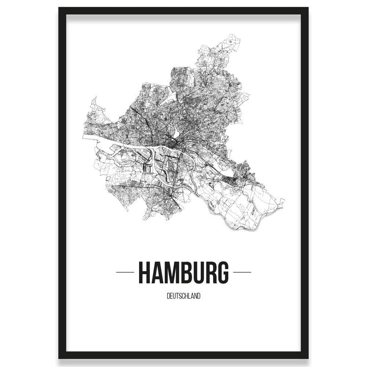 JUNIWORDS Stadtposter, Hamburg, Wähle eine Grösse, 40 x 60 cm, Poster mit Rahmen, Schrift B, Weiss 4