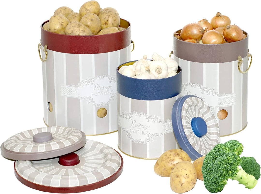 Lashuma Zwiebelbehälter Küche, runde Aufbewahrungsbox für Kartoffeln - Knoblauchdose Vintage 22 cm V