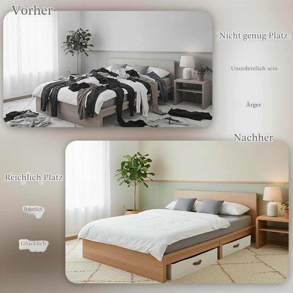 Unterbett Aufbewahrungsbox, Unterbettkommode Mit Stützplatten Rundum und Darunter mit Deckel, 2 Stüc