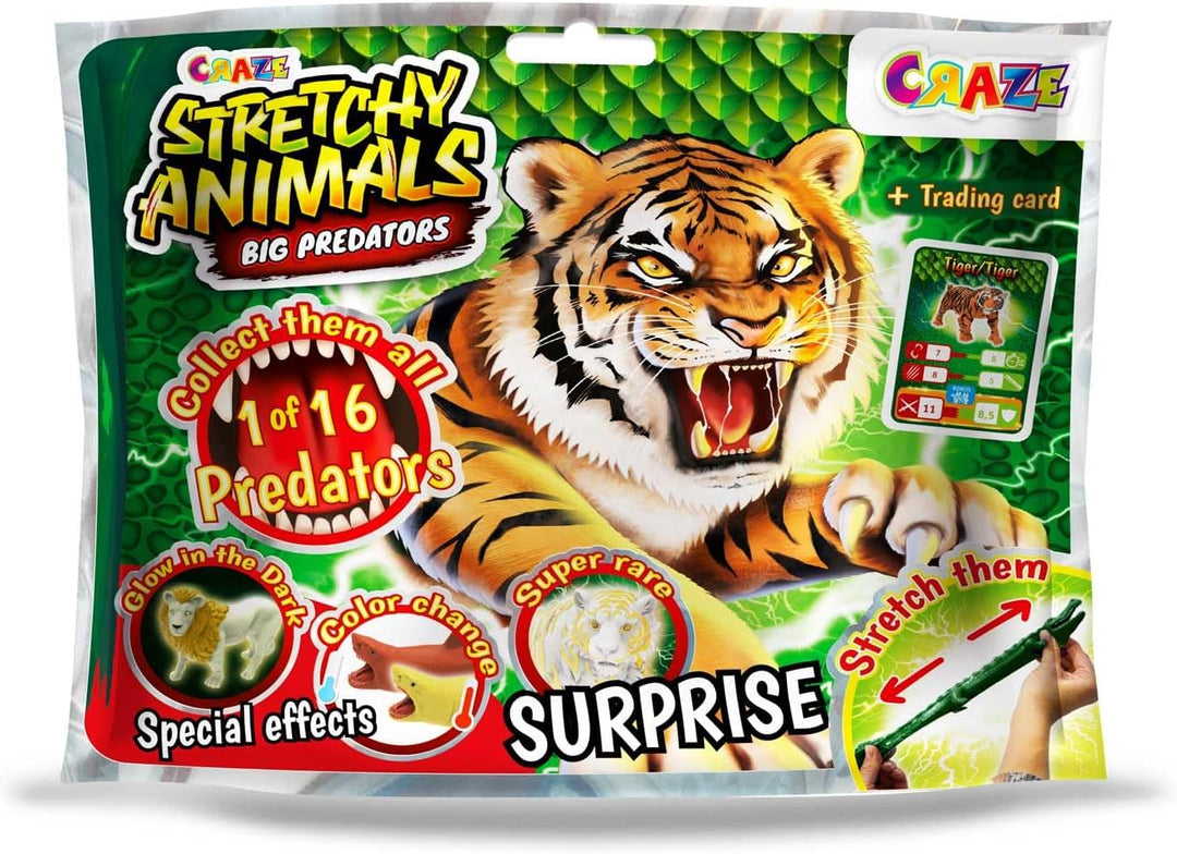 CRAZE Stretchy Animals Big Predators Komplette Sammlung - 12x Superdehnbare Tierfiguren, Raubtiere z