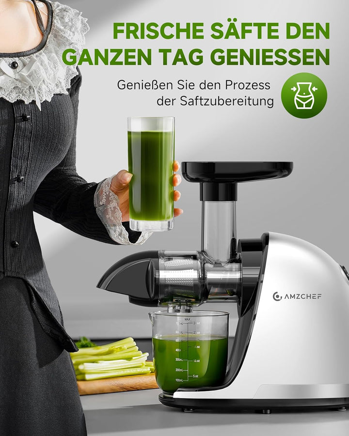 AMZCHEF Entsafter Slow Juicer Gemüse und Obst – Testsieger Saftpresse Elektrisch mit Rückwärts-Kau-F