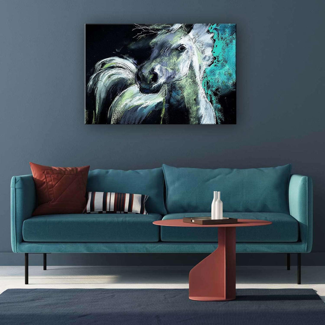 Startonight Bilder Weisse Aquamarine Pferd, Leinwandbilder Moderne Kunst, Tiere Wanddeko Kunstdrucke