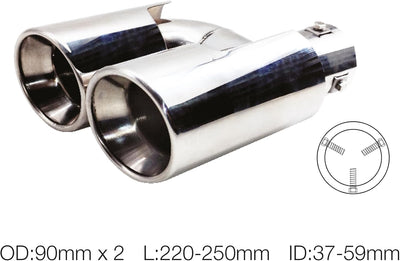 Simoni Racing Auspuffzierstück Doppel Rund Edelstahl - Ø90xL220mm - Anschluss ->Ø37-59mm