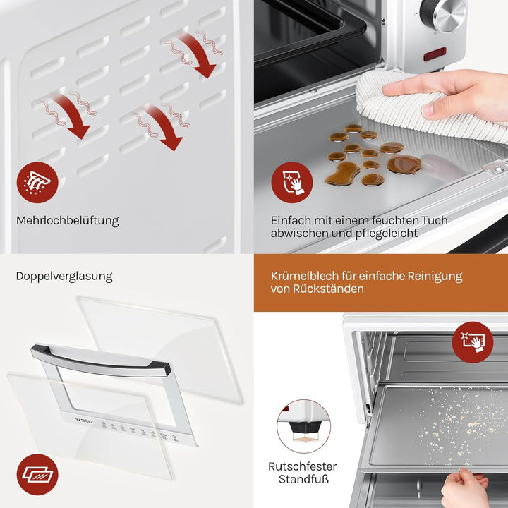 WOLTU Mini Backofen 32 Liter, 1600 Watt Toasterofen | Pizzaofen | Herausnehmbares Krümelblech mit Ti